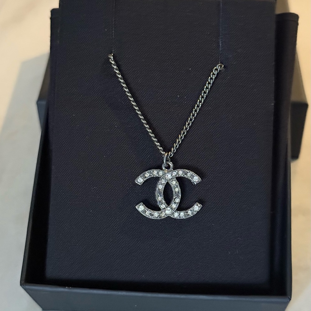 CHANEL Crystal CC Logo Pendant      multi- length Necklace